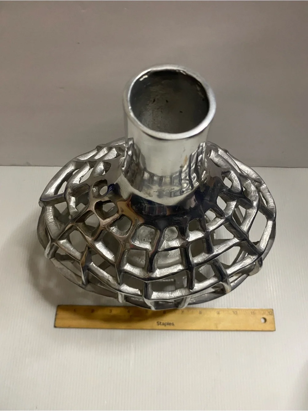 Decorative Silver Openwork Woven Metal Vase - Modern Art Deco Home Accent